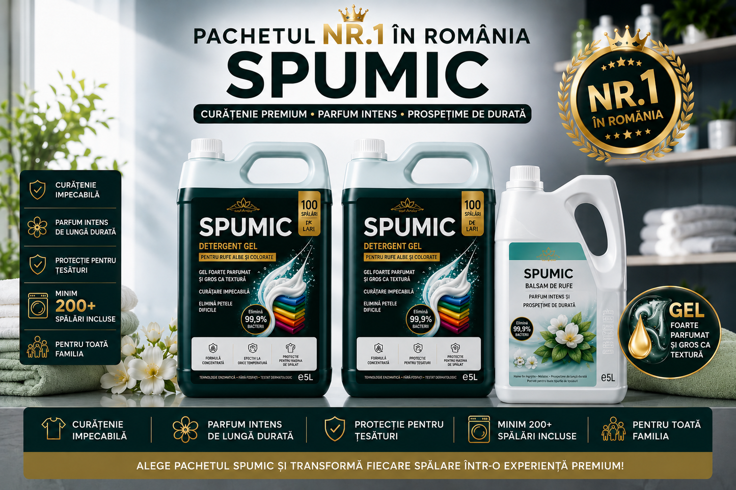 Pachet SPUMIC 2+1 – 2x Detergent 5L + Balsam Premium 5L