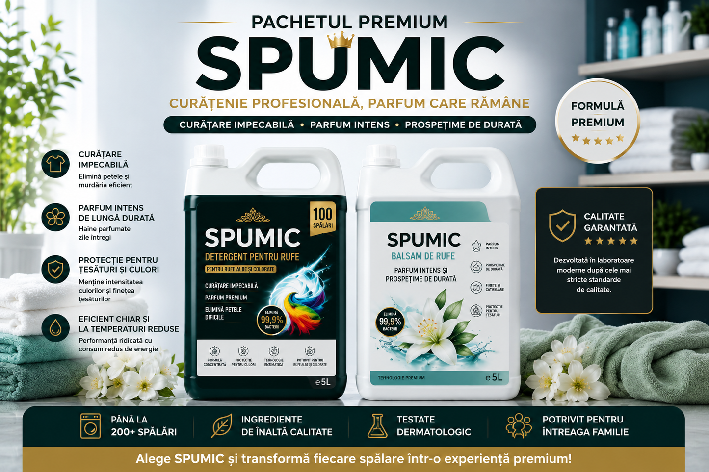 Pachet SPUMIC 1+1 – Detergent GEL 5L + Balsam Premium 5L