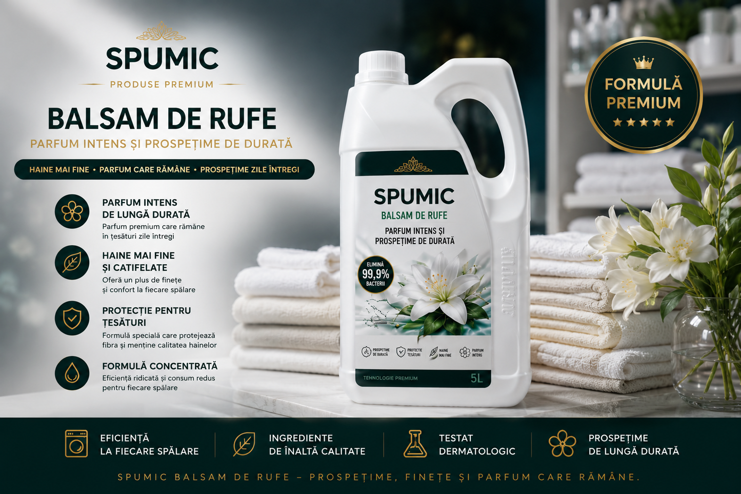 Pachet 3x Balsam SPUMIC Premium 5L – Parfum Intens & Prospețime de Lungă Durată